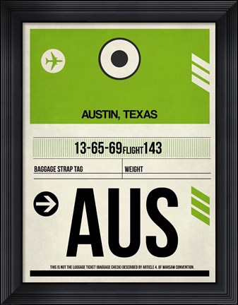 Framed AUS Austin Luggage Tag 1 Print