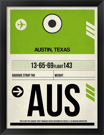 Framed AUS Austin Luggage Tag 1 Print