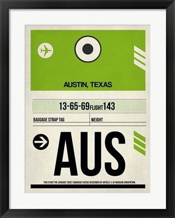 Framed AUS Austin Luggage Tag 1 Print