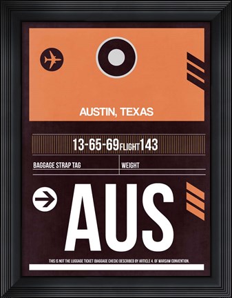 Framed AUS Austin Luggage Tag 2 Print