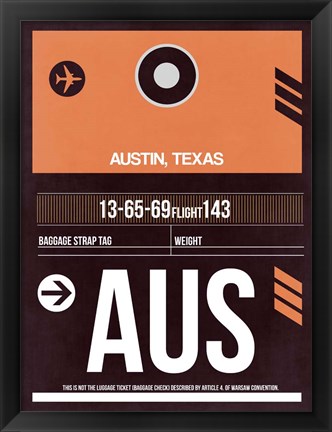 Framed AUS Austin Luggage Tag 2 Print