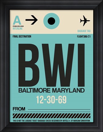 Framed BWI Baltimore Luggage Tag 1 Print