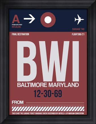 Framed BWI Baltimore Luggage Tag 2 Print