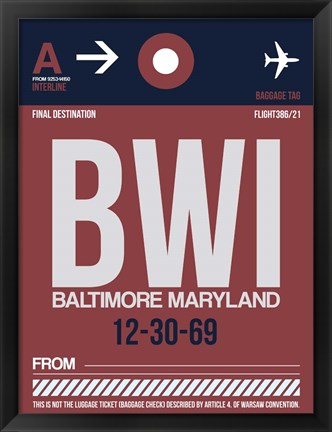 Framed BWI Baltimore Luggage Tag 2 Print