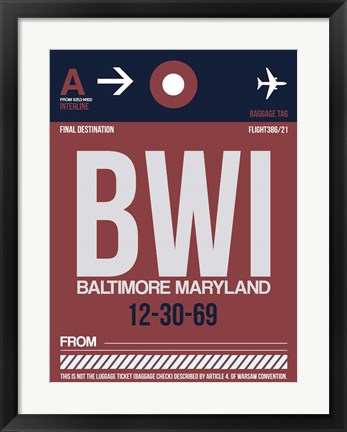 Framed BWI Baltimore Luggage Tag 2 Print