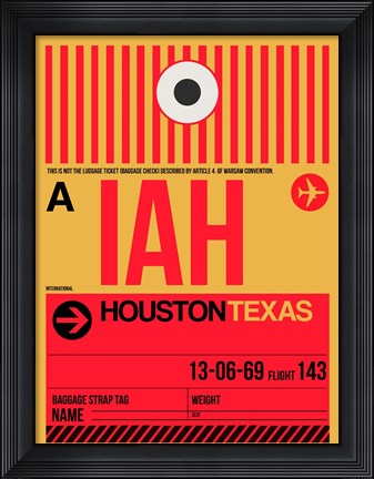 Framed IAH Houston Luggage Tag 1 Print