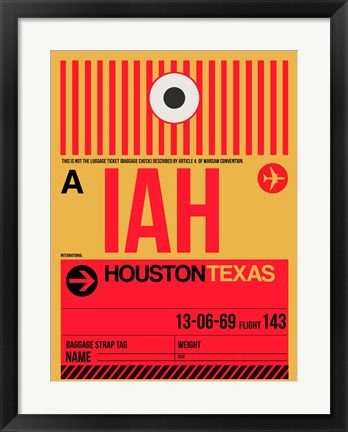 Framed IAH Houston Luggage Tag 1 Print