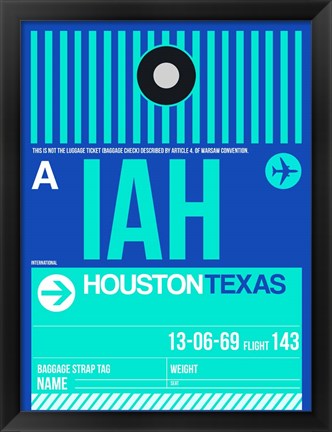 Framed IAH Houston Luggage Tag 2 Print