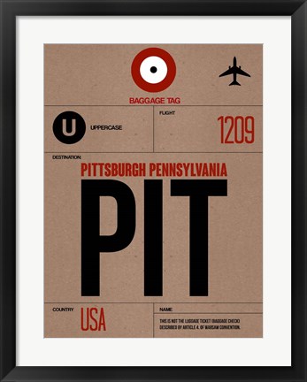 Framed PIT Pittsburgh Luggage Tag 1 Print