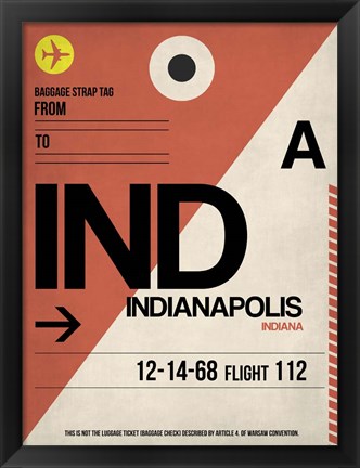 Framed IND Indianapolis Luggage Tag 1 Print