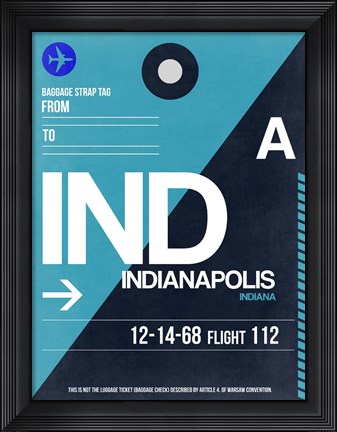 Framed IND Indianapolis Luggage Tag 2 Print
