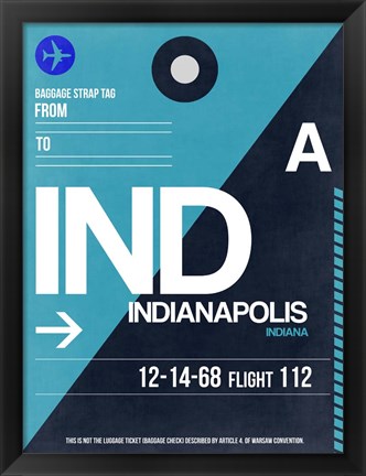 Framed IND Indianapolis Luggage Tag 2 Print