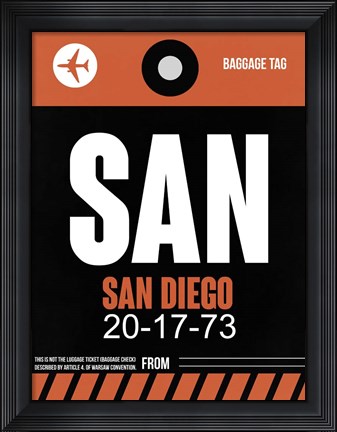Framed SAN San Diego Luggage Tag 3 Print