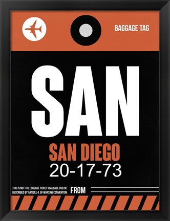 Framed SAN San Diego Luggage Tag 3 Print