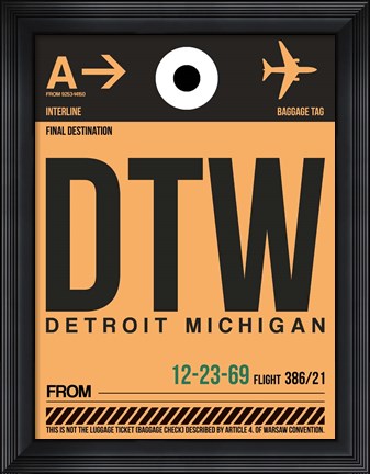 Framed DTW Detroit  Luggage Tag 1 Print