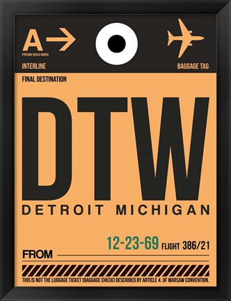 Framed DTW Detroit  Luggage Tag 1 Print