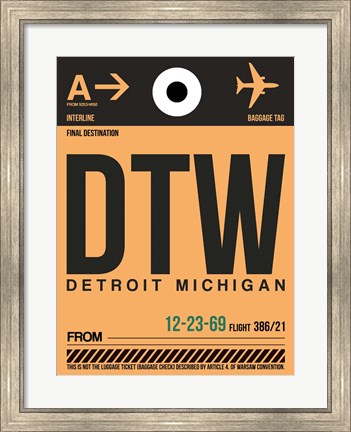 Framed DTW Detroit  Luggage Tag 1 Print