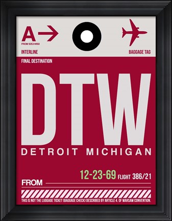 Framed DTW Detroit  Luggage Tag 1 Print