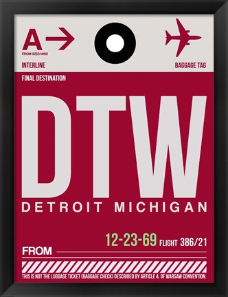 Framed DTW Detroit  Luggage Tag 1 Print