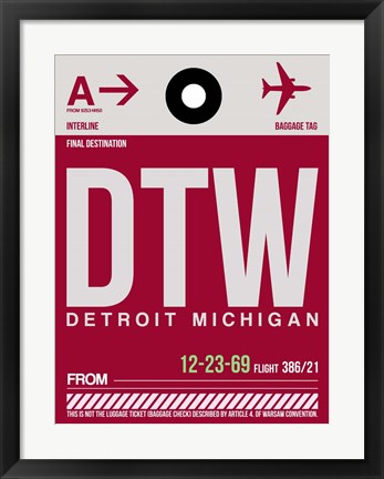 Framed DTW Detroit  Luggage Tag 1 Print