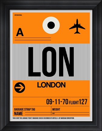 Framed LON London Luggage Tag 1 Print