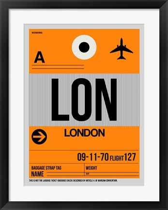 Framed LON London Luggage Tag 1 Print