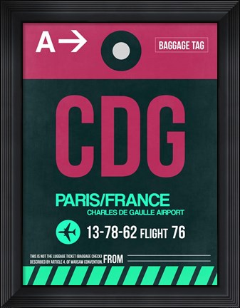 Framed CDG Paris Luggage Tag 1 Print