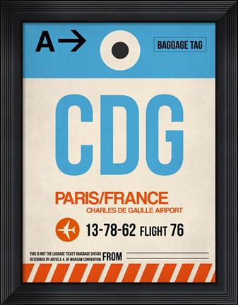 Framed CDG Paris Luggage Tag 2 Print