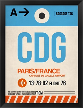 Framed CDG Paris Luggage Tag 2 Print