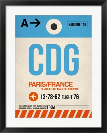 Framed CDG Paris Luggage Tag 2 Print