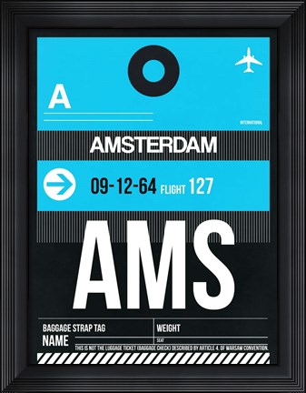 Framed AMS Amsterdam Luggage Tag 1 Print