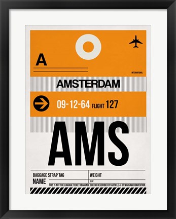 Framed AMS Amsterdam Luggage Tag 2 Print