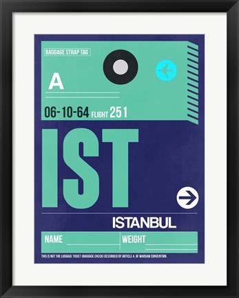 Framed IST Istanbul Luggage Tag 1 Print