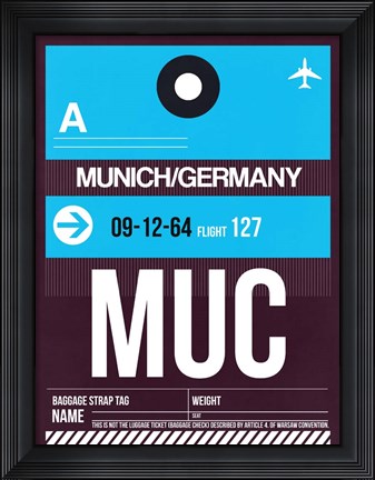 Framed MUC Munich Luggage Tag 1 Print