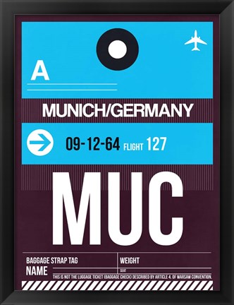 Framed MUC Munich Luggage Tag 1 Print