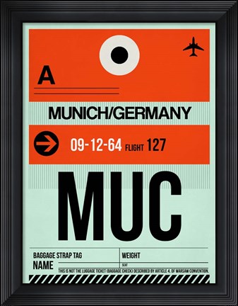 Framed MUC Munich Luggage Tag 2 Print