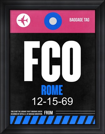 Framed FCO Rome Luggage Tag 2 Print