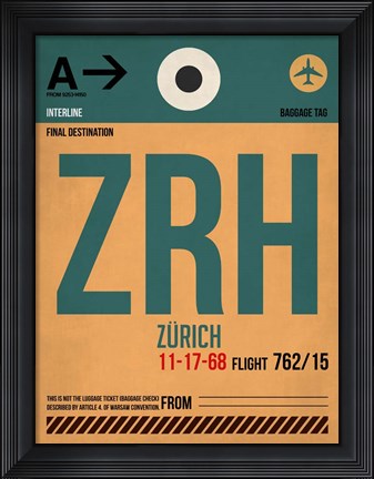 Framed ZRH Zurich Luggage Tag 1 Print
