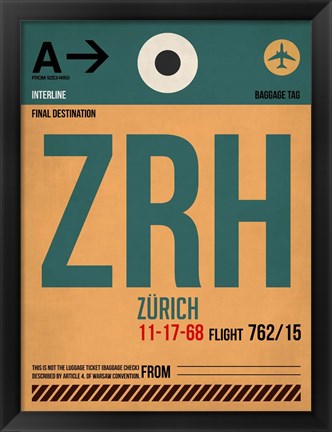 Framed ZRH Zurich Luggage Tag 1 Print