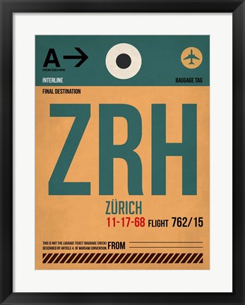 Framed ZRH Zurich Luggage Tag 1 Print