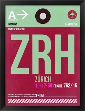 Framed ZRH Zurich Luggage Tag 2 Print