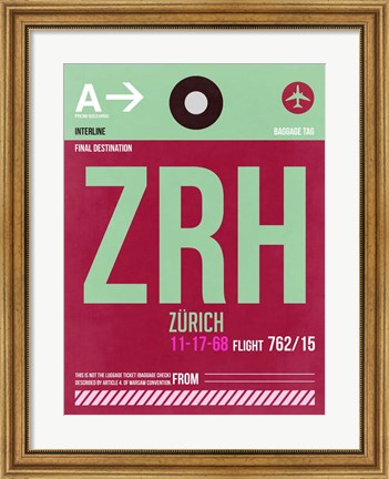 Framed ZRH Zurich Luggage Tag 2 Print