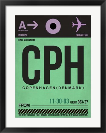 Framed CPH Copenhagen Luggage Tag 1 Print