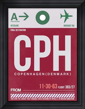 Framed CPH Copenhagen Luggage Tag 2 Print