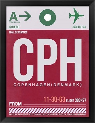 Framed CPH Copenhagen Luggage Tag 2 Print