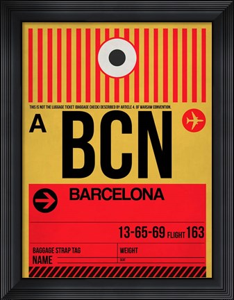 Framed BCN Barcelona Luggage Tag 1 Print