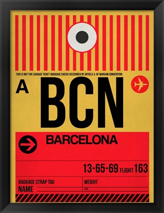 Framed BCN Barcelona Luggage Tag 1 Print