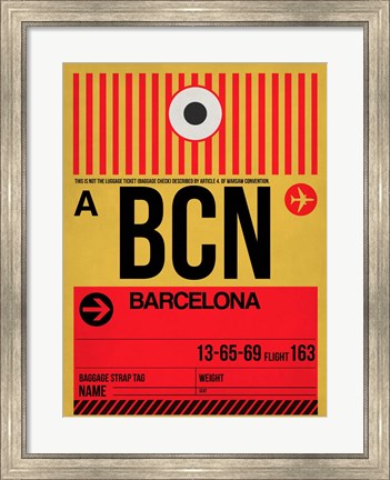 Framed BCN Barcelona Luggage Tag 1 Print