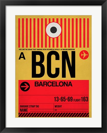 Framed BCN Barcelona Luggage Tag 1 Print