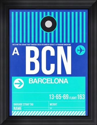 Framed BCN Barcelona Luggage Tag 2 Print